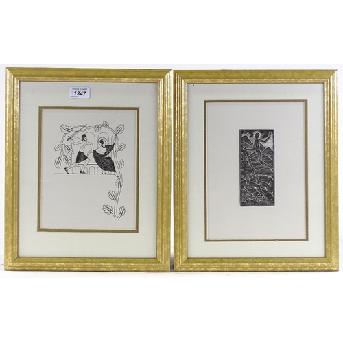 1347 - Eric Gill, 2 original wood engravings, 1934 edition, framed