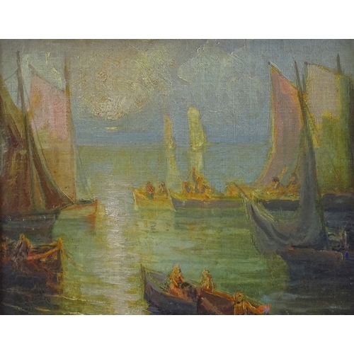 1357 - British School, oil on board, fishing harbour scene, 8