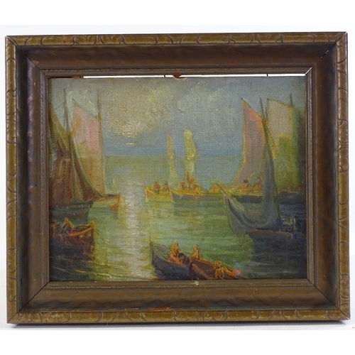 1357 - British School, oil on board, fishing harbour scene, 8