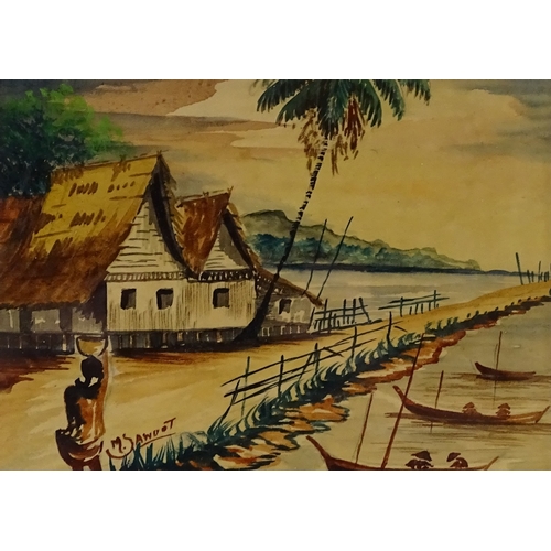 1358 - M Sawoot (Pak Sawoot), watercolour, coastal kampung, mid-20th century, 5