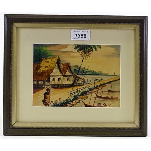 1358 - M Sawoot (Pak Sawoot), watercolour, coastal kampung, mid-20th century, 5