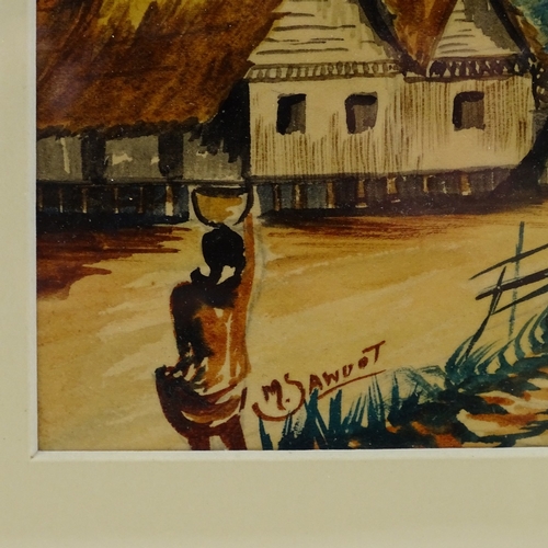 1358 - M Sawoot (Pak Sawoot), watercolour, coastal kampung, mid-20th century, 5