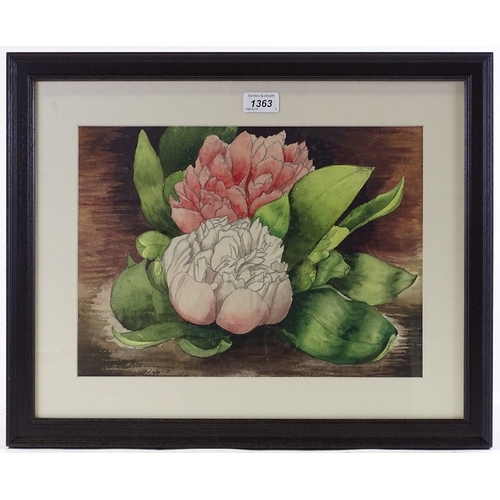 1363 - Cecil Riley (1917 - 2015), watercolour, peonies, 1945, 10