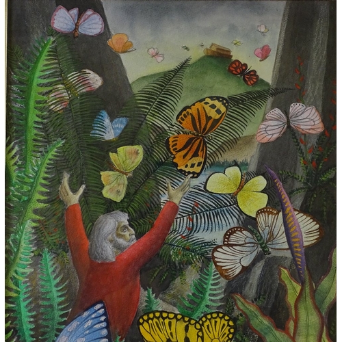 1364 - Cecil Riley (1917 - 2015), watercolour, Noah surrounded by butterflies, 1988, 23