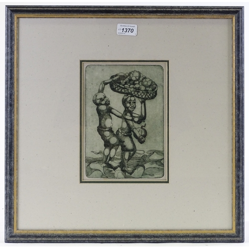 1370 - Robino Ntila (born 1953), 2 etchings, men carrying fruit, plate size 8.5