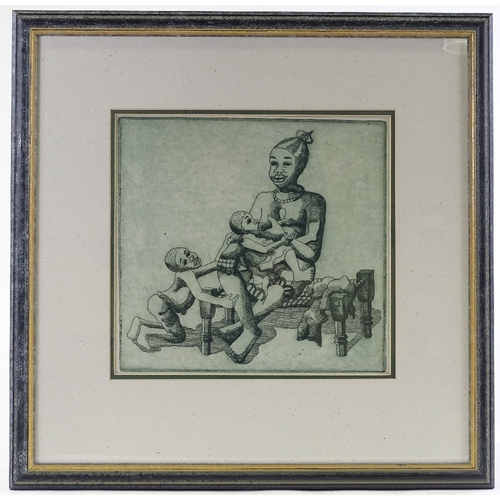 1370 - Robino Ntila (born 1953), 2 etchings, men carrying fruit, plate size 8.5