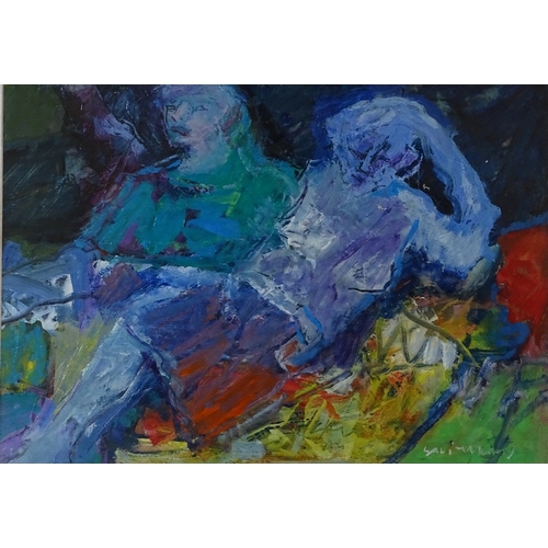 1373 - Sali Turan (born 1949), oil on paper, abstract figures, 9.5