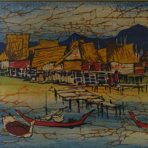 1374 - Choo Git Man, Batik painting, harbour scene, 15