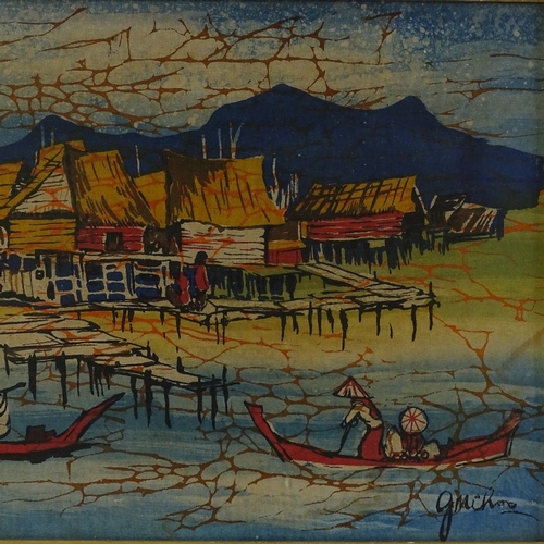 1374 - Choo Git Man, Batik painting, harbour scene, 15