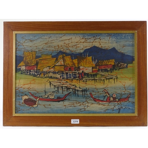 1374 - Choo Git Man, Batik painting, harbour scene, 15