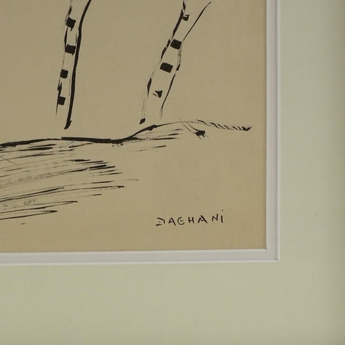 1381 - Arnold Daghani (1909 - 1935), black ink drawing, mythical striped beast, 1960, 23