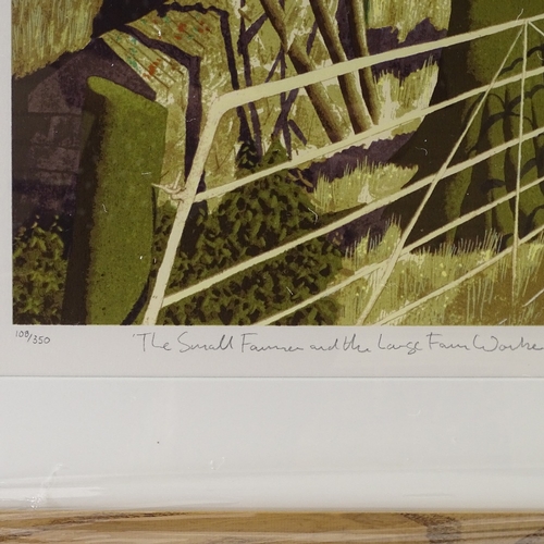 1383 - Simon Palmer, screen print, the small farmer and the large farm worker, signed in pencil, image size... 