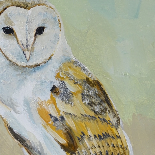 1390 - Clive Fredriksson, oil on canvas, snowy owl in rustic wood frame, overall dimensions 28