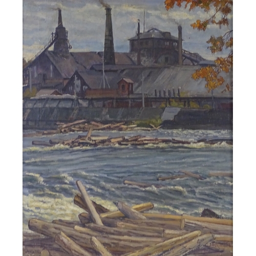 1404 - Sodra Hyttan, oil on canvas, European industrial river scene, 24