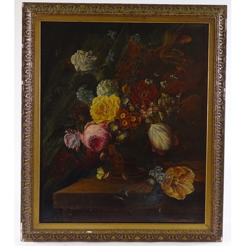 1405 - 2 19th/20th century oils on canvas, still life flower studies