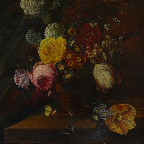 1405 - 2 19th/20th century oils on canvas, still life flower studies