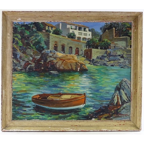 1406 - Mid-20th century Italian School, oil on canvas, Mediterranean harbour scene, indistinctly signed, 22... 