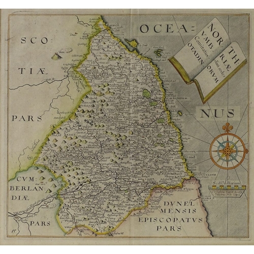 1410 - William Hole, hand coloured engraving, map of Northumberland, published 1637, images size 11