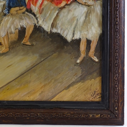 1412 - Mid-20th century oil on canvas, the ballet class, indistinctly signed, 24