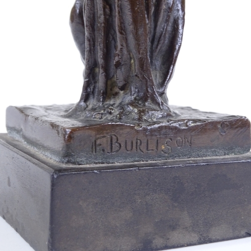 2 - Frances Bessie Burlison, bronze sculpture, mother and child on black marble plinth, height 18cm