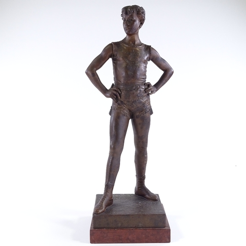 11 - Eutrope Bouret (French - 1833 -1906), a bronze-patinated spelter sculpture Le Defi (The Challenge), ... 