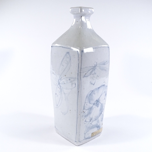 52 - Andrew Walford (South Africa - born 1942), a large white glaze square-section narrow-necked vase, wi... 