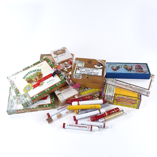 96 - A large box of empty cigar boxes, cigars labels, and tubes