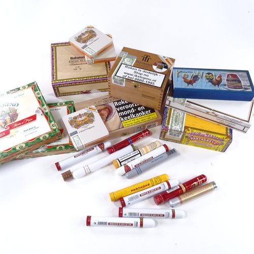 96 - A large box of empty cigar boxes, cigars labels, and tubes