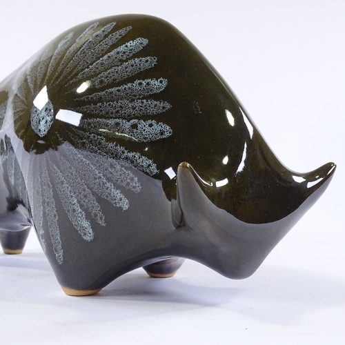 123 - A Lotus Pottery bull designed by Elizabeth Skipworth, circa 1970s, length 32.5cm