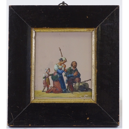 1353 - 19th century Continental school, gouache, a praying family, indistinctly signed, 6.5