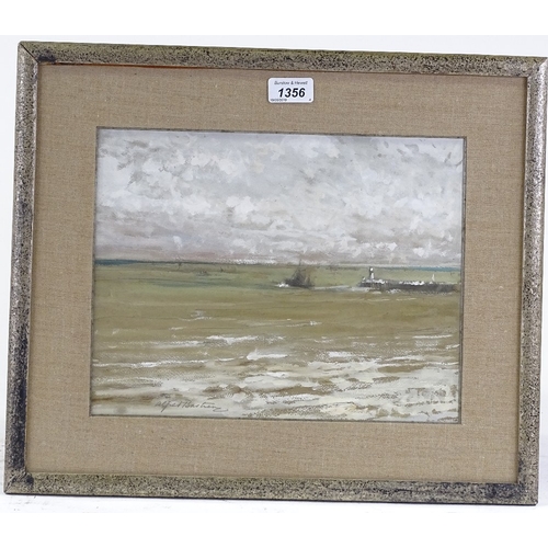 1356 - Alfred Bastien, watercolour gouache, harbour scene, 9.5