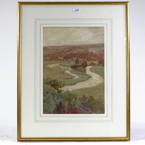 1357 - James Aumonier (1832 - 1911), watercolour, view of the Seine and Marne, signed, 17