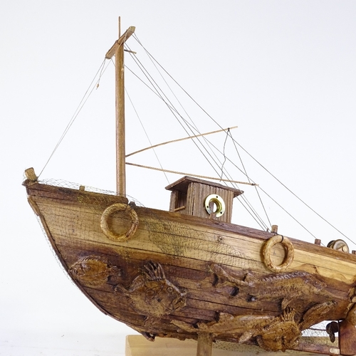 1359 - Clive Fredriksson, mixed media wood sculpture, fishing boat, boat length 26