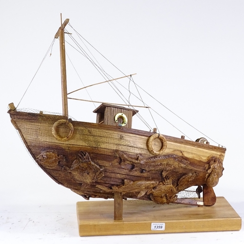 1359 - Clive Fredriksson, mixed media wood sculpture, fishing boat, boat length 26