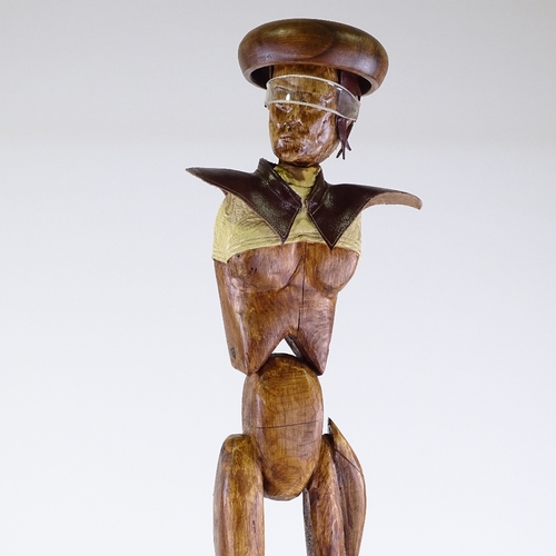 1360 - Clive Fredriksson, mixed media wood sculpture, abstract figure, height 42