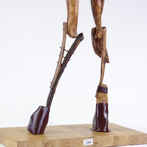 1360 - Clive Fredriksson, mixed media wood sculpture, abstract figure, height 42