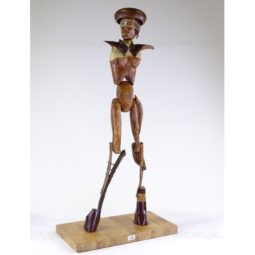 1360 - Clive Fredriksson, mixed media wood sculpture, abstract figure, height 42