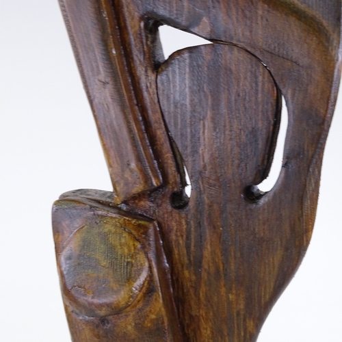 1361 - Clive Fredriksson, carved wood sculpture, abstract figure, height 23