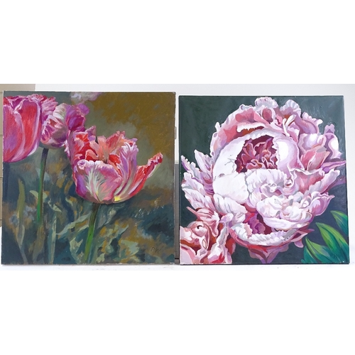 1362 - Philip West, 2 oils on canvas, flower studies, 20