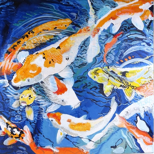 1363 - Clive Fredriksson, large oil on canvas, koi carp, 40