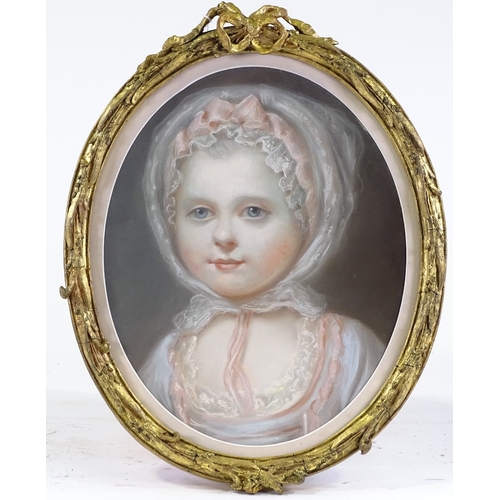 1369 - 19th century oval coloured pastels, portrait of a child, unsigned, 14