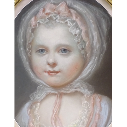 1369 - 19th century oval coloured pastels, portrait of a child, unsigned, 14