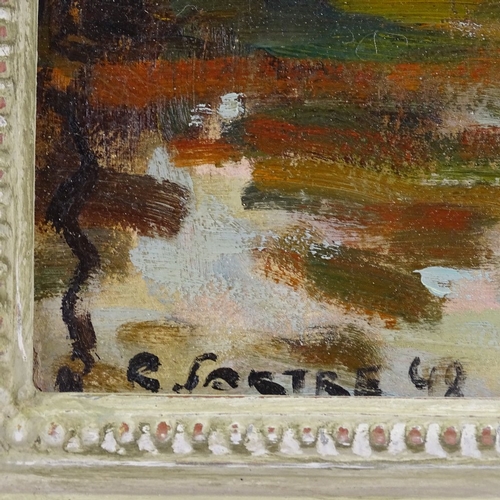 1371 - R Sartre, oil on board, Continental river scene, signed and dated 1948, 13