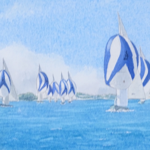 1372 - Carolyn Finch, watercolour, racing yachts, signed, 7.5