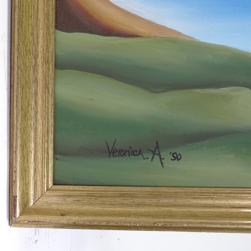 1375 - Large 20th century oil on canvas, surrealist study, signed Veronica A, 45