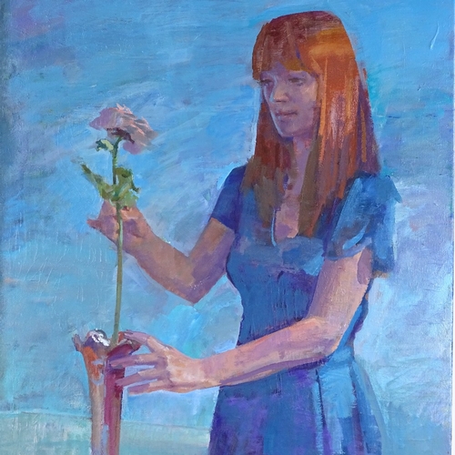 1382 - Julian Gordon Mitchell, oil on canvas, girl with a rose, 32