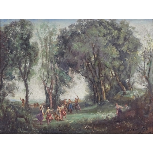 1389 - Jean Rene (Belgian), oil on board, Arcadian scene, signed, 12