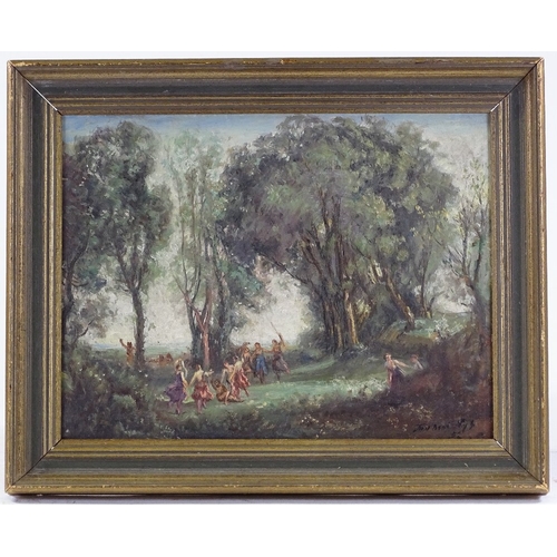 1389 - Jean Rene (Belgian), oil on board, Arcadian scene, signed, 12