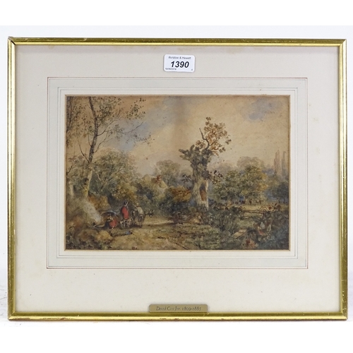 1390 - David Cox Jnr (1809 - 1885), watercolour, pastoral landscape, 7.5