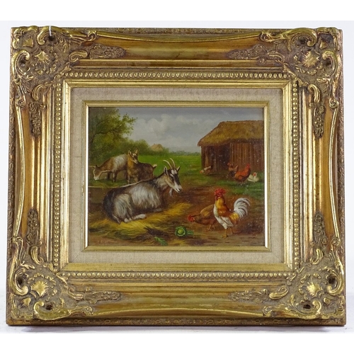 1402 - Follower of Edgar Hunt, oil on board, farmyard scene, 8